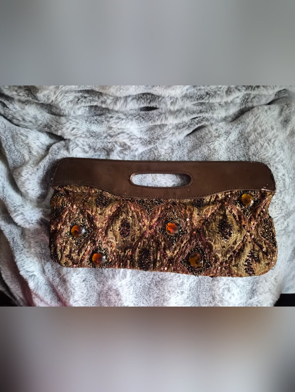 Embellished Brown Beaded Clutch Bag